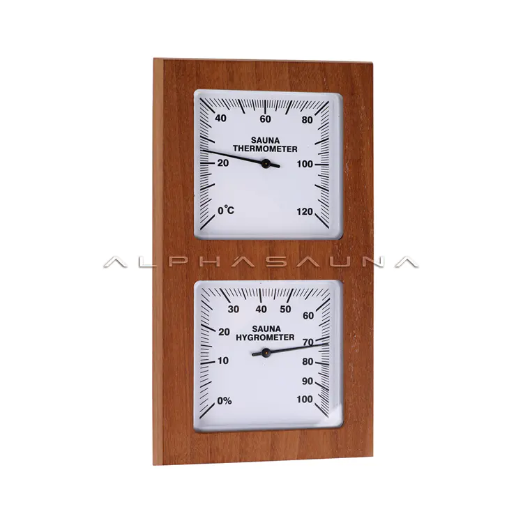 Rectangular cedar wood thermometer and hygrometer
