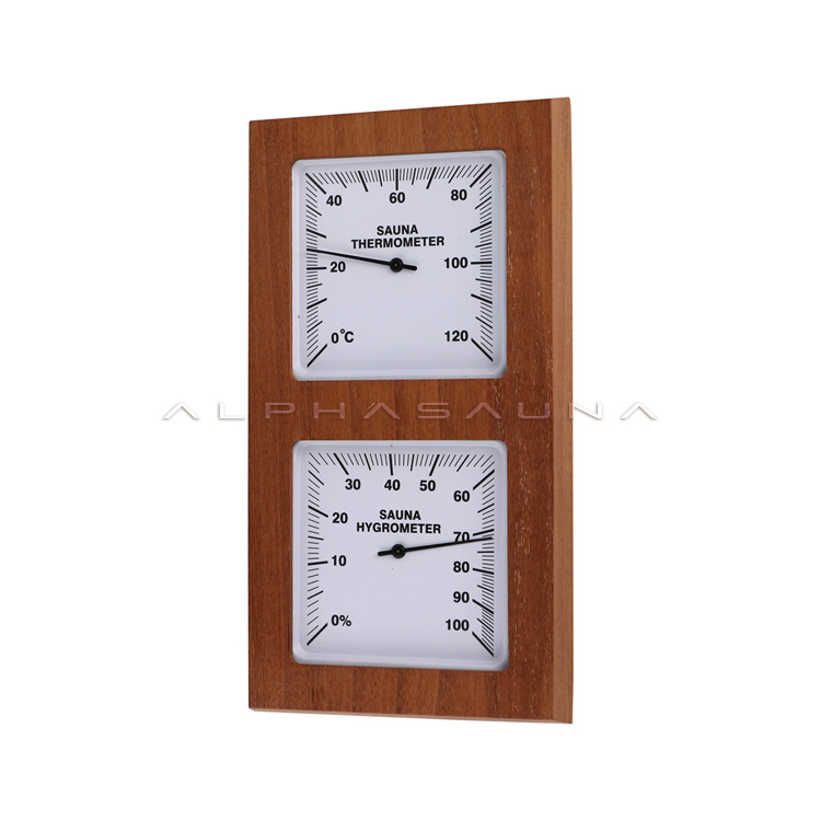 Rectangular cedar wood thermometer and hygrometer
