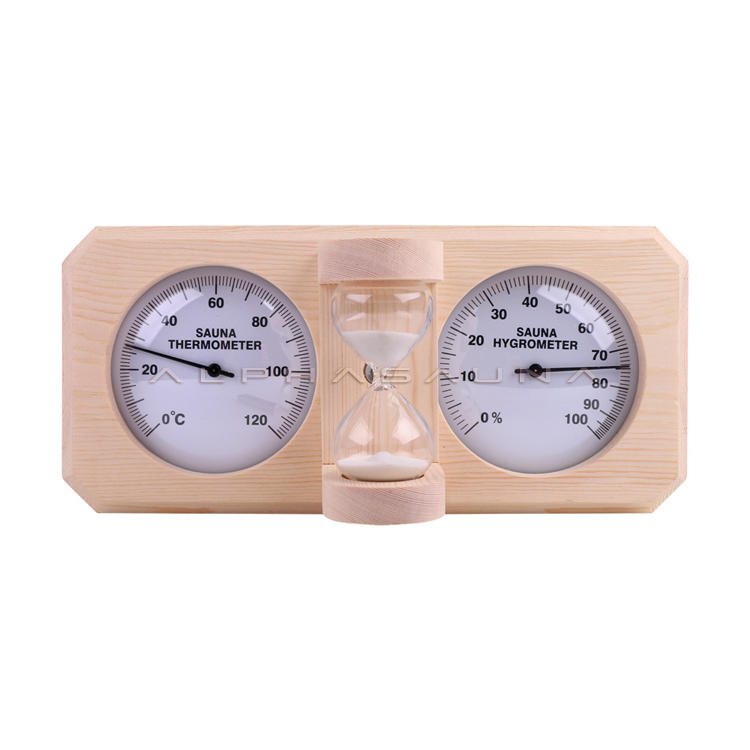 Integration of sauna room thermometer hygrometer and hourglass timer
