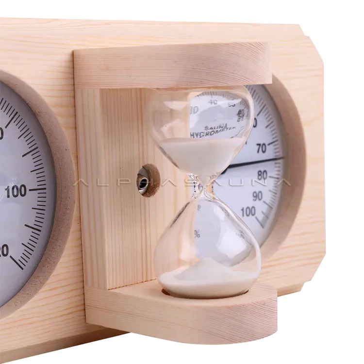 Integration of sauna room thermometer hygrometer and hourglass timer