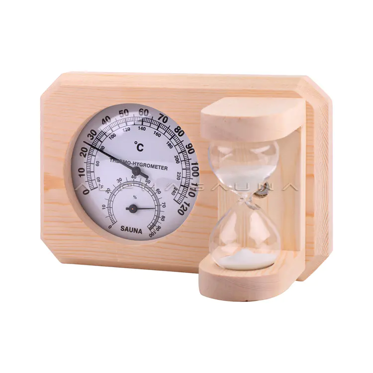 Alphasauna pine wooden thermometer and hygrometer combined Sand timer