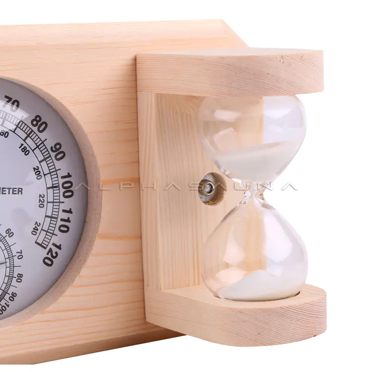 Alphasauna pine wooden thermometer and hygrometer combined Sand timer