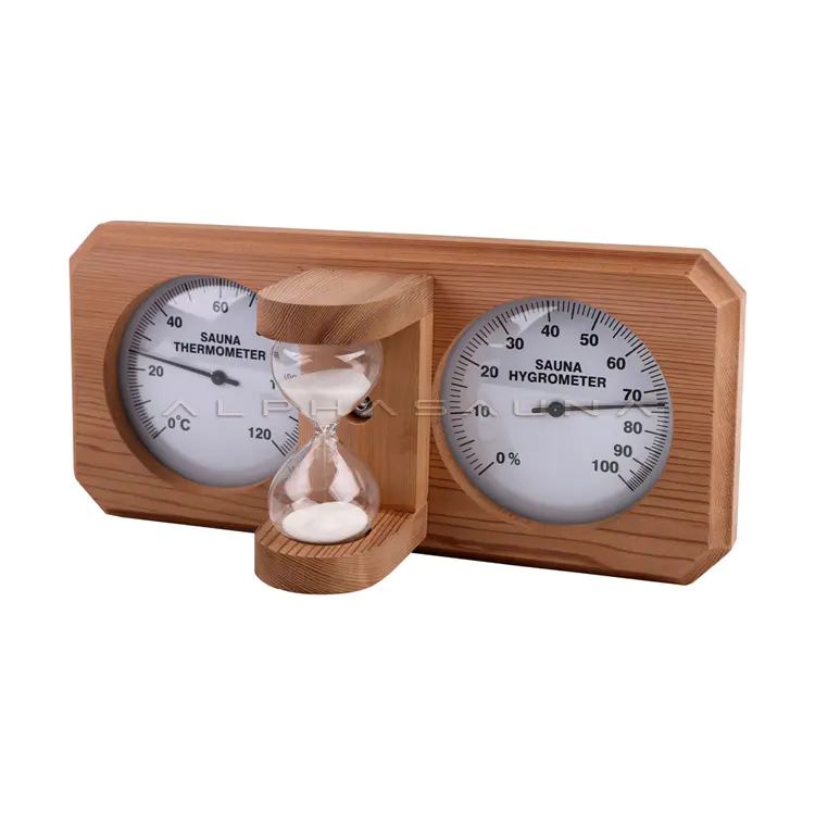 Alphasauna Red Cedar Wooden Thermometer and Hygrometer Combination Hourglass Timer