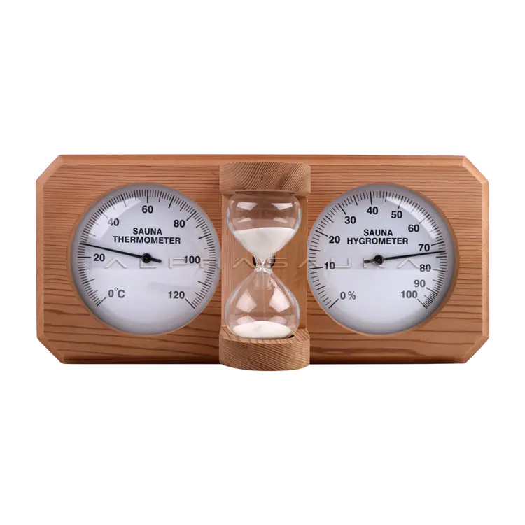 Alphasauna Red Cedar Wooden Thermometer and Hygrometer Combination Hourglass Timer