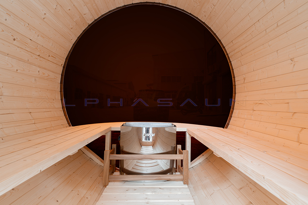 Outdoor Pine Panoramic Barrel Sauna Alpha