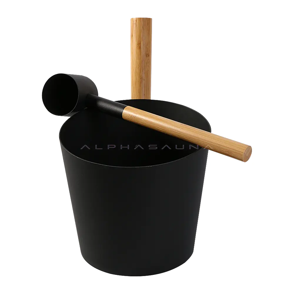 Alphasauna new aluminum sauna bucket and spoon with black wooden handle