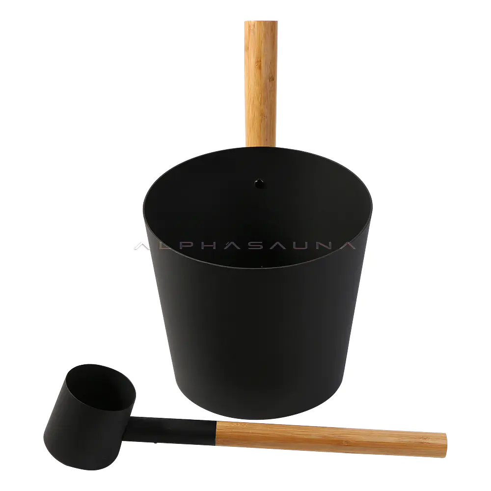 Alphasauna new aluminum sauna bucket and spoon with black wooden handle