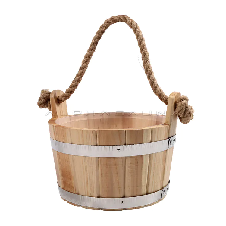 4L Fir Sauna Bucket with Portable Hemp Rope