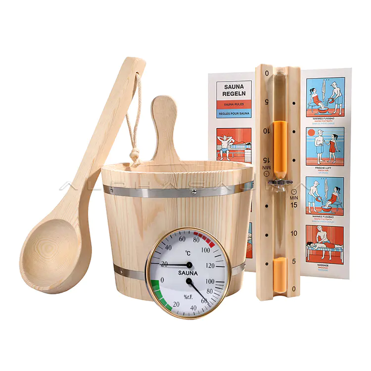 Sauna Accessories Sauna Bucket Sauna Hourglass Timer Sauna Spoon Sauna Thermometer & Hygrometer