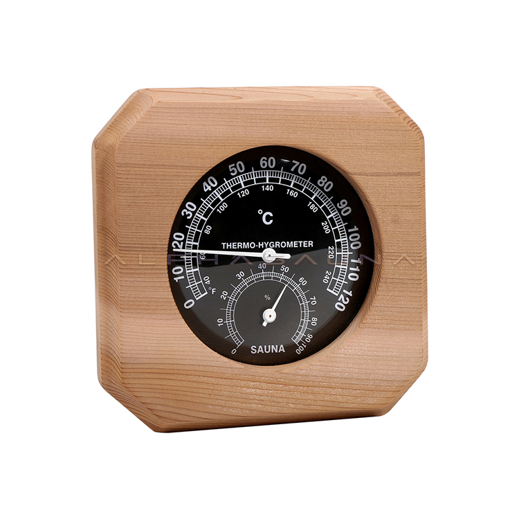 Cedar Sauna Thermometer & Hygrometer Black Dial