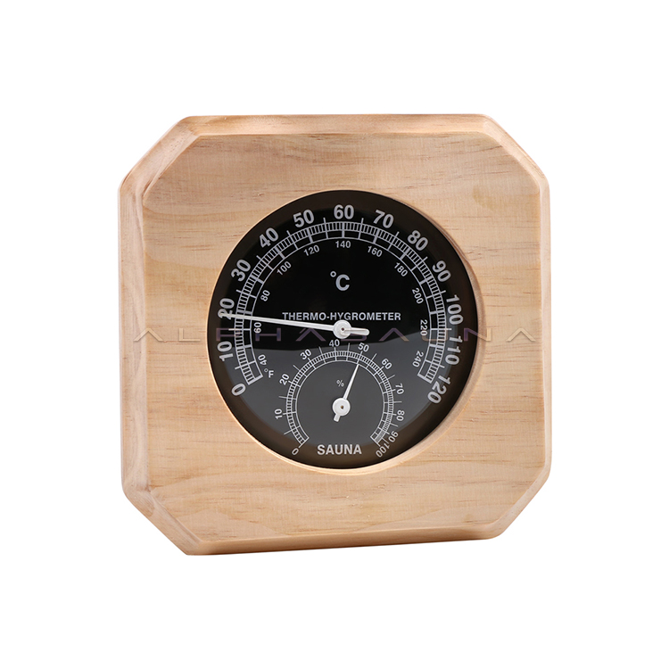 Pine Sauna Thermometer & Hygrometer Black Dial