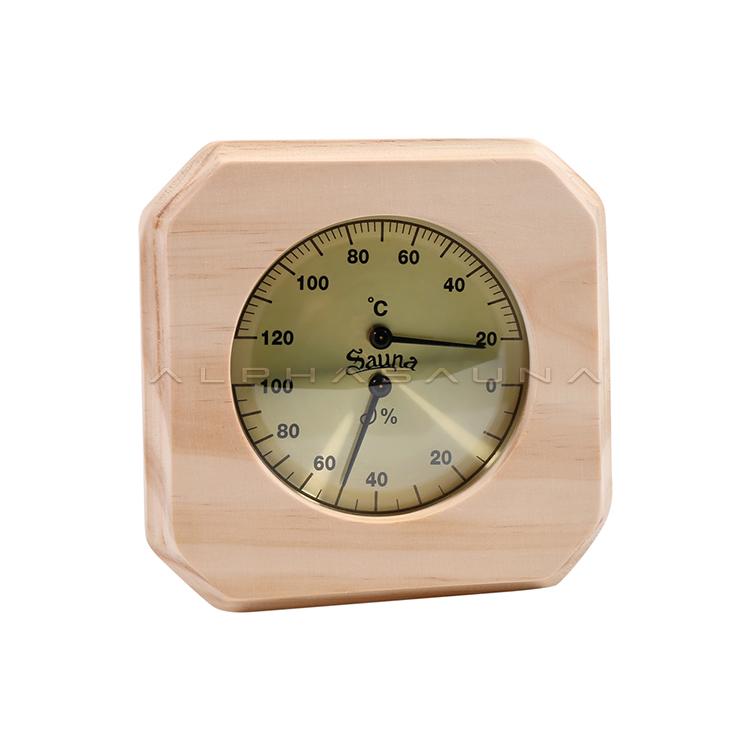 Pine Sauna Thermometer & Hygrometer Gold Dial