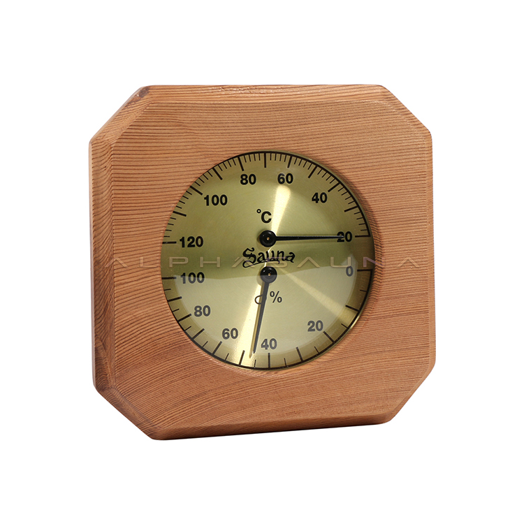 Cedar Sauna Thermometer & Hygrometer Gold Dial
