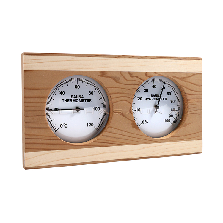 Square Sauna Thermometer & Hygrometer Double Dial Pine Edge