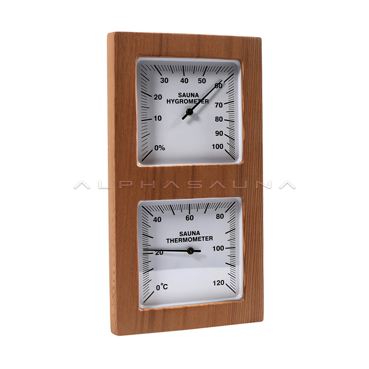 Heat Treated Wood White Dual Dial Sauna Thermometer & Hygrometer
