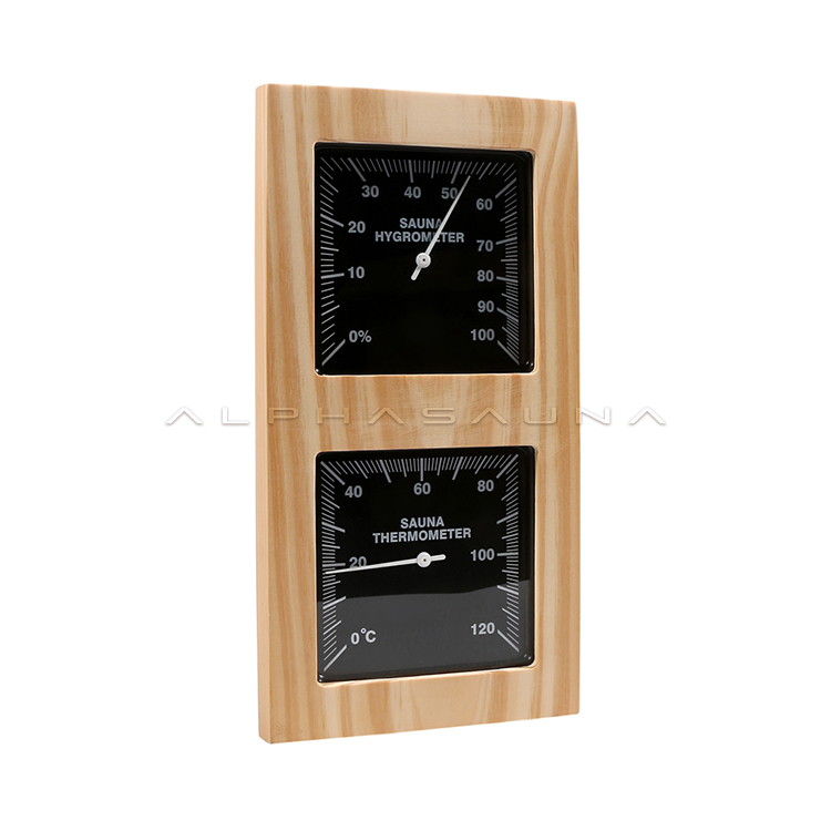 Pine Black Dial Sauna Thermometer Hygrometer