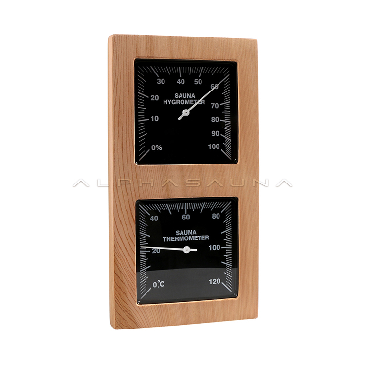Cedar Black Dial Sauna Thermometer Hygrometer