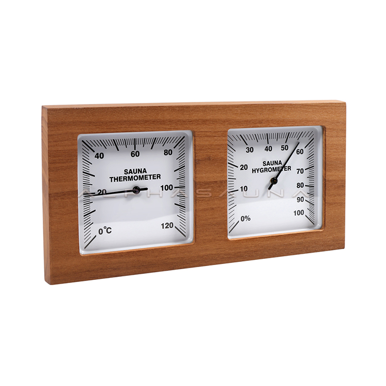 Heat Treated Wood Double Dial White Sauna Thermometer Hygrometer
