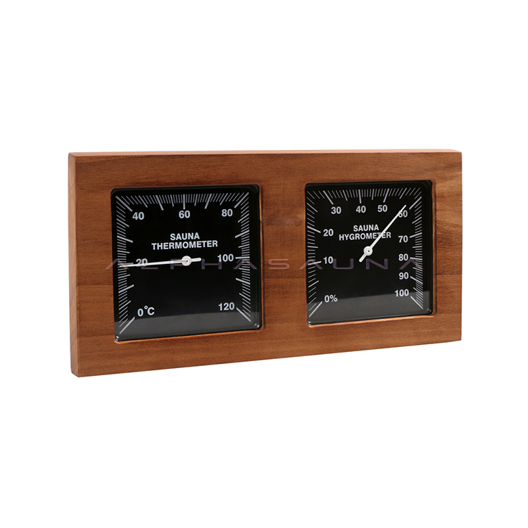 Heat Treated Wood Black Dual Dial Sauna Thermometer Hygrometer