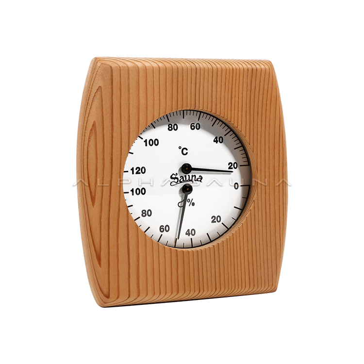 White Single Dial Cedar Sauna Thermometer Hygrometer