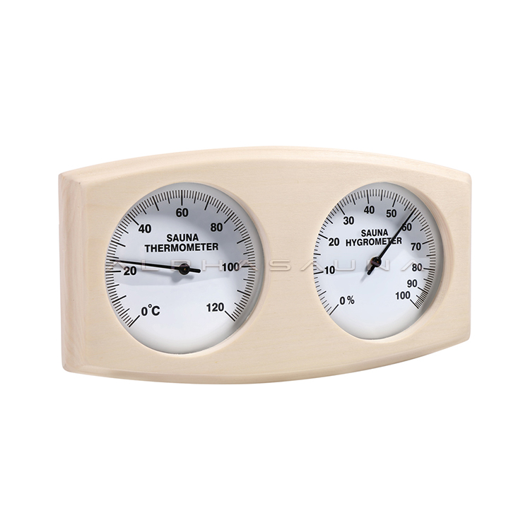 Poplar Oval White Dual Dial Sauna Thermometer Hygrometer