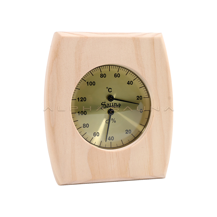 Gold Single Dial Pine Sauna Thermometer Hygrometer