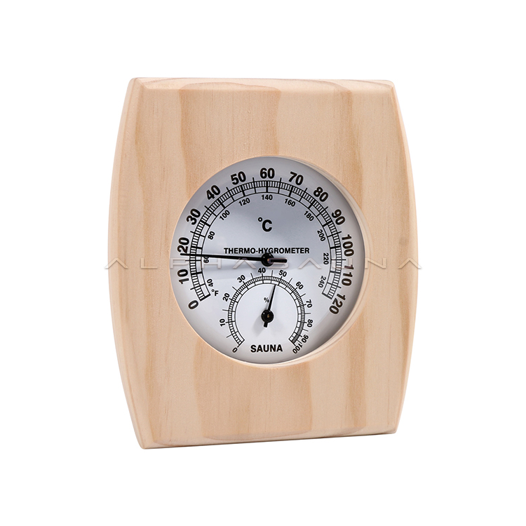 White Single Dial Pine Sauna Thermometer Hygrometer