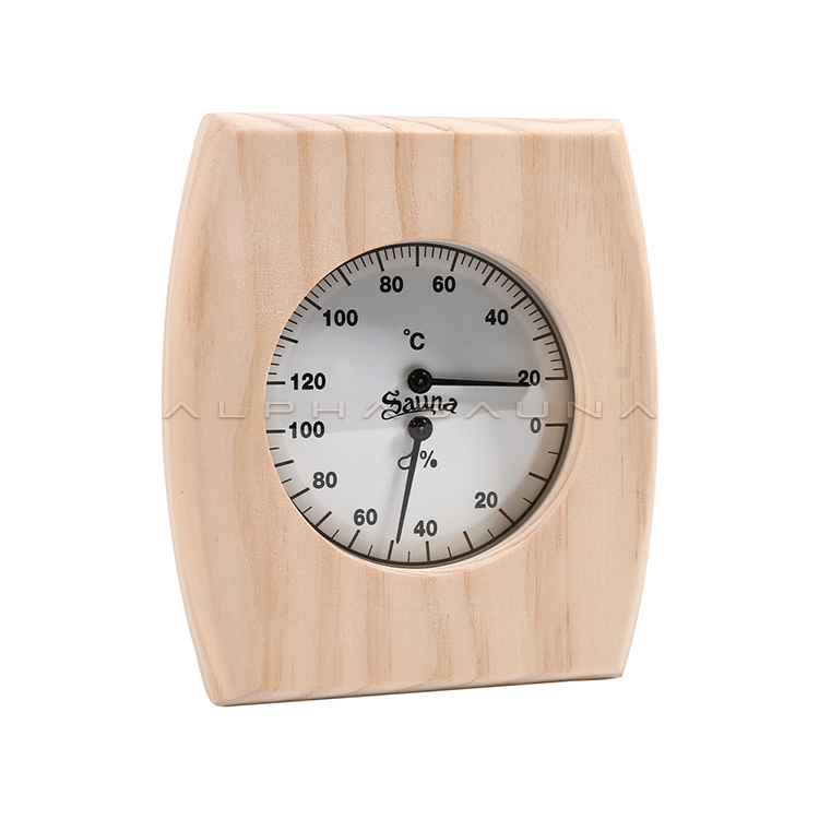 Oval White Single Dial Pine Sauna Thermometer Hygrometer