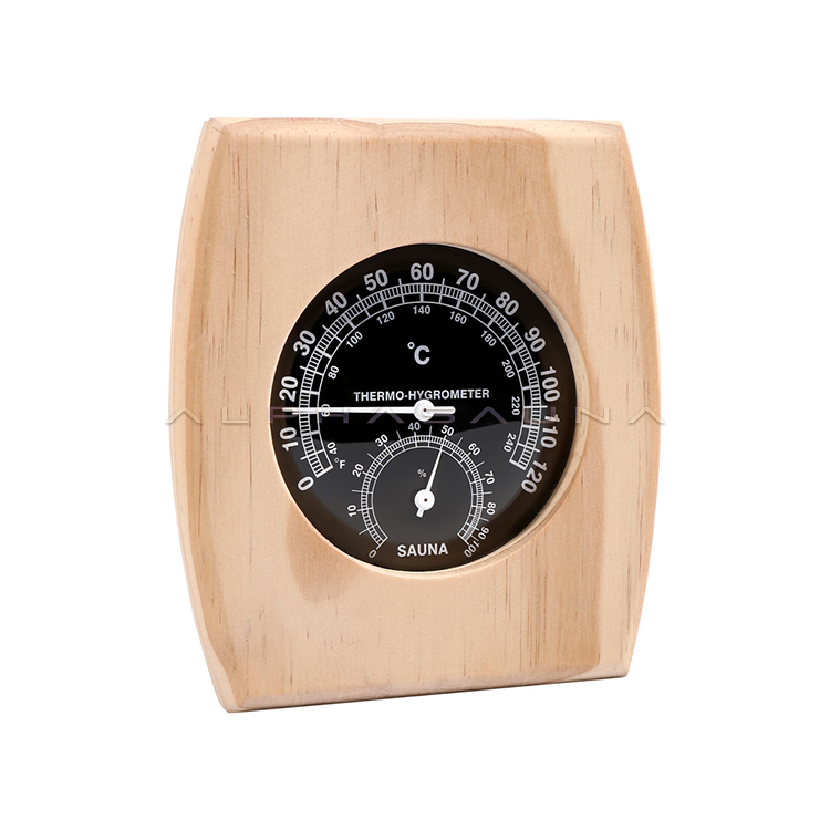 Black Single Dial Pine Sauna Thermometer Hygrometer