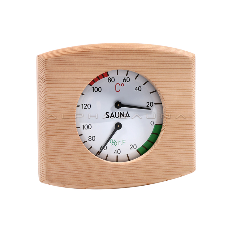 White Single Dial (Red Blue) Cedar Sauna Thermometer Hygrometer