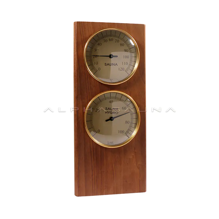 Heat Treated Wood Gold Edge Double Dial (Gold) Sauna Thermometer & Hygrometer