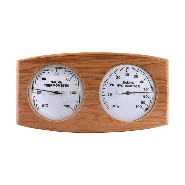 Oval Cedar Double Dial Sauna Thermometer & Hygrometer