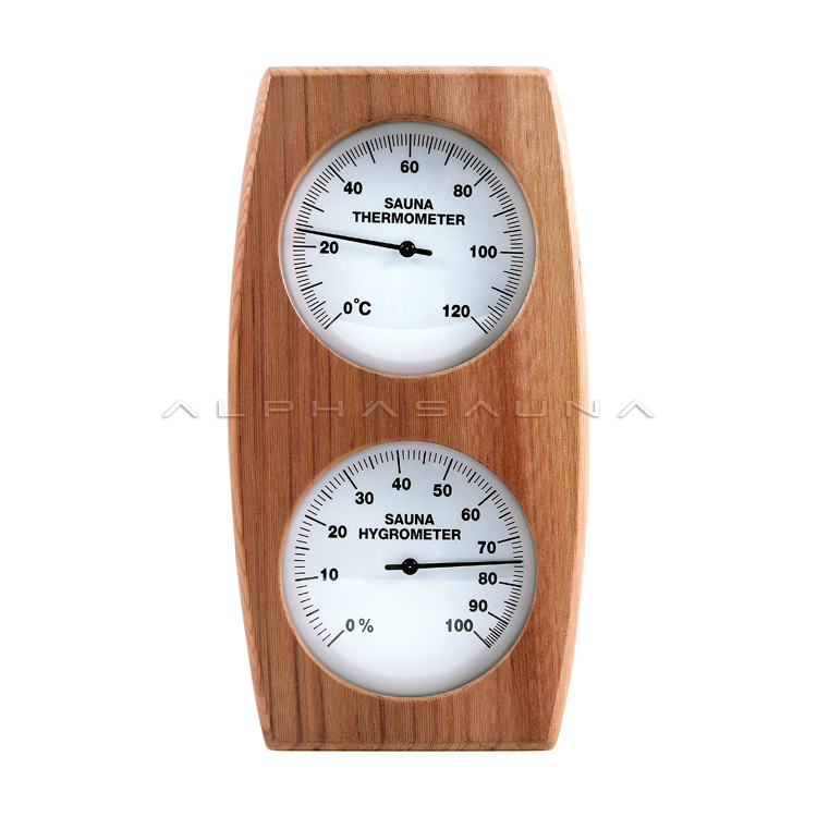 Oval Cedar Double Dial Sauna Thermometer & Hygrometer (Vertical)