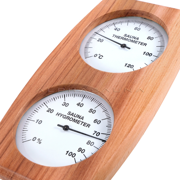 Oval Cedar Double Dial Sauna Thermometer & Hygrometer (Vertical)
