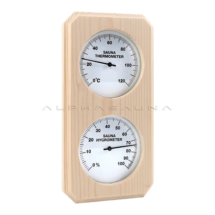 Rectangular Poplar Double Dial Sauna Thermometer & Hygrometer (Vertical)
