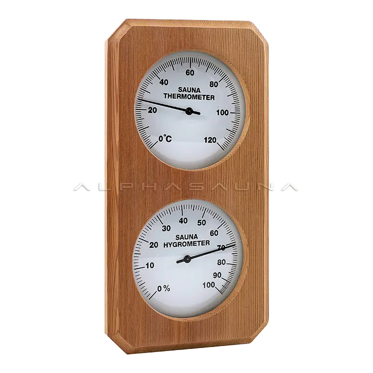 Rectangular Cedar Double Dial Sauna Thermometer & Hygrometer (Vertical)