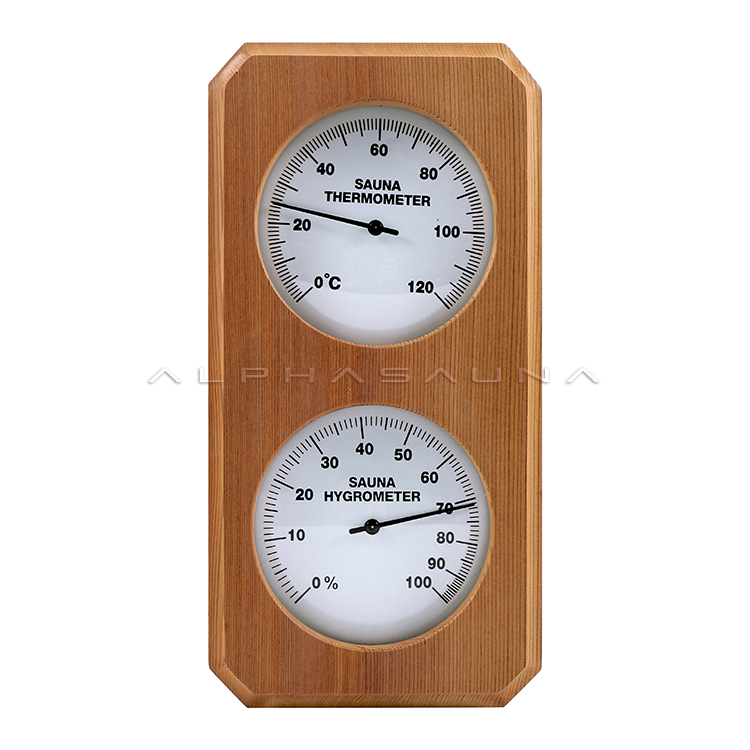 Rectangular Cedar Double Dial Sauna Thermometer & Hygrometer (Vertical)