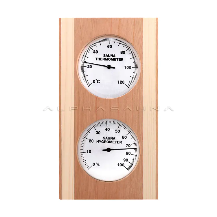 Rectangular Double Dial (Pine Edge) Sauna Thermometer & Hygrometer (Vertical)