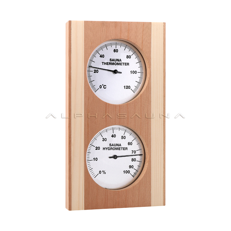 Rectangular Double Dial (Pine Edge) Sauna Thermometer & Hygrometer (Vertical)