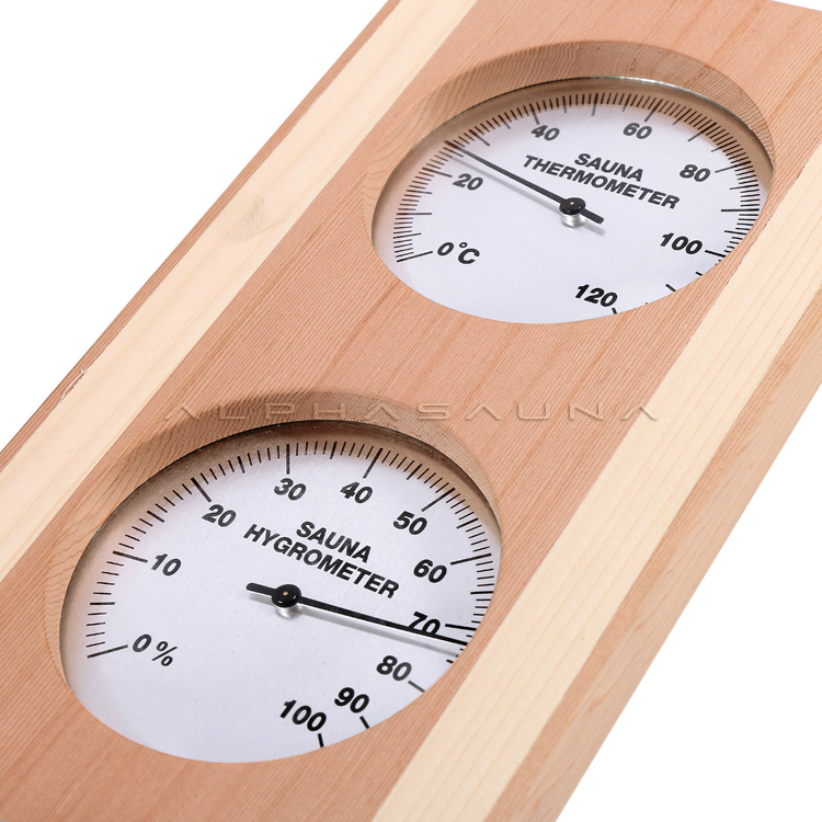 Rectangular Double Dial (Pine Edge) Sauna Thermometer & Hygrometer (Vertical)