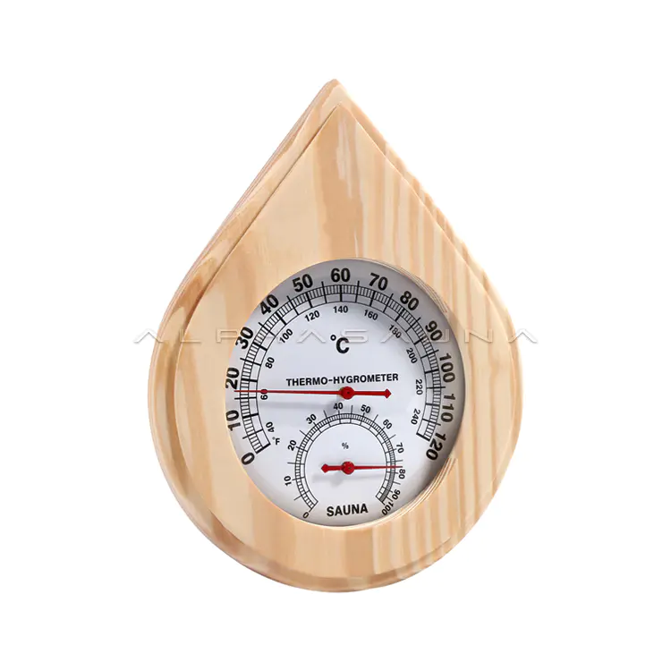 Water Drop Type Pine Single Dial Sauna Thermometer & Hygrometer