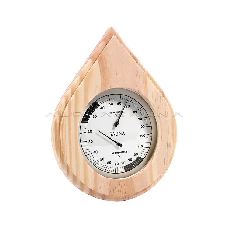 Waterdrop Pine Single Dial Sauna Thermometer & Hygrometer (Black Hands)