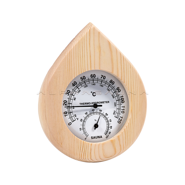 Waterdrop Pine Single Dial Sauna Thermometer & Hygrometer (Black Hand)