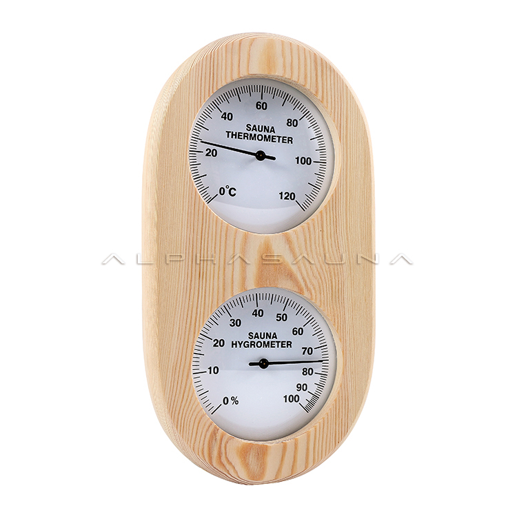 Pine Oval Sauna Thermometer & Hygrometer (Vertical)