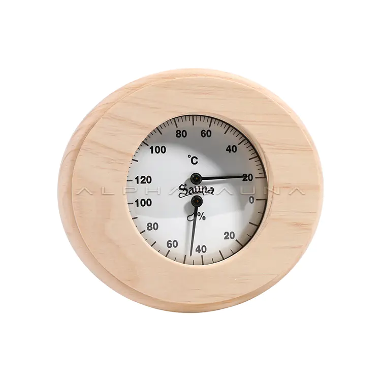 Pine Round White Single Dial Sauna Thermometer & Hygrometer