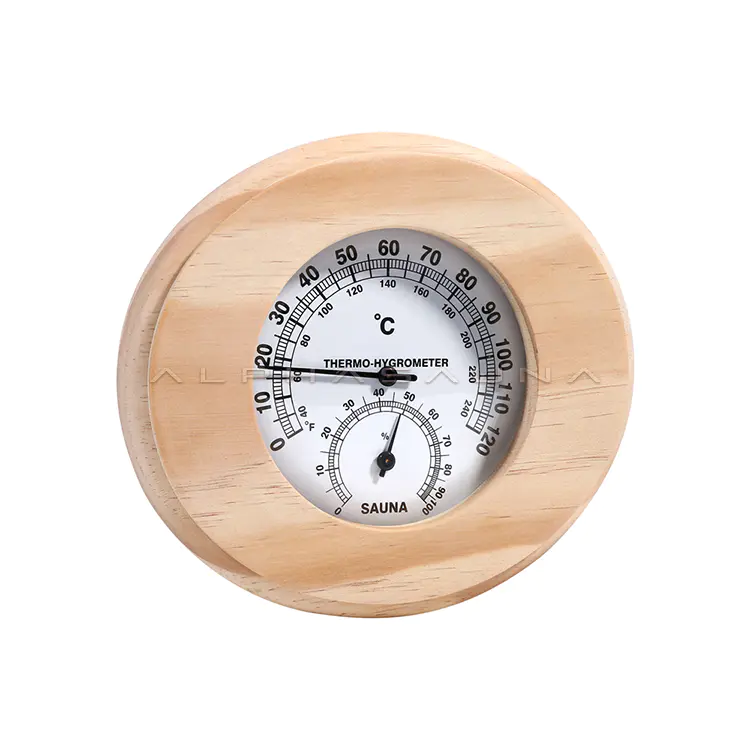 Pine Round Single Dial Sauna Thermometer & Hygrometer