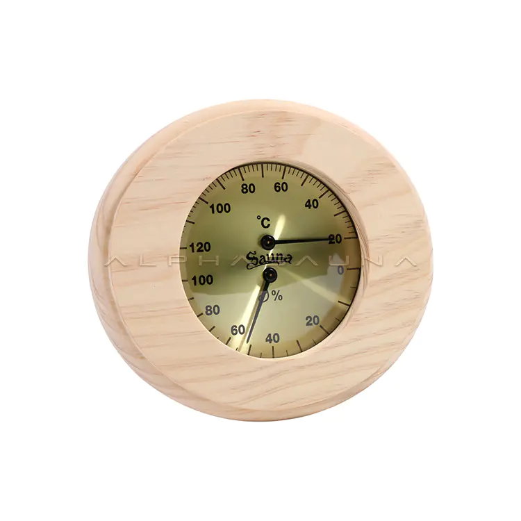 Pine Round Gold Single Dial Sauna Thermometer & Hygrometer