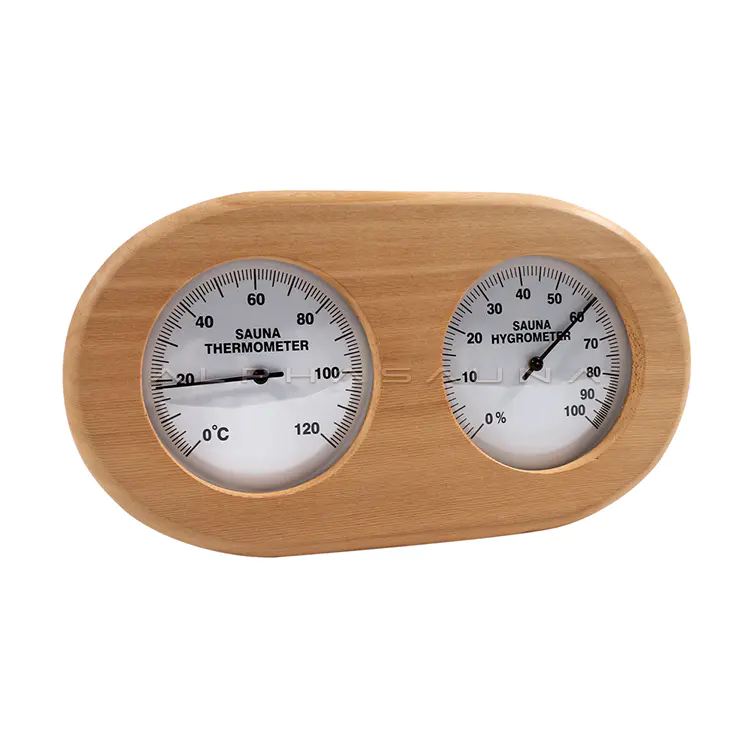 Cedar Oval Double Dial Sauna Thermometer & Hygrometer