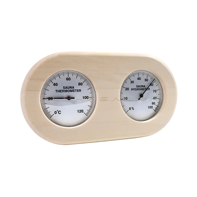 Poplar Oval Double Dial Sauna Thermometer & Hygrometer