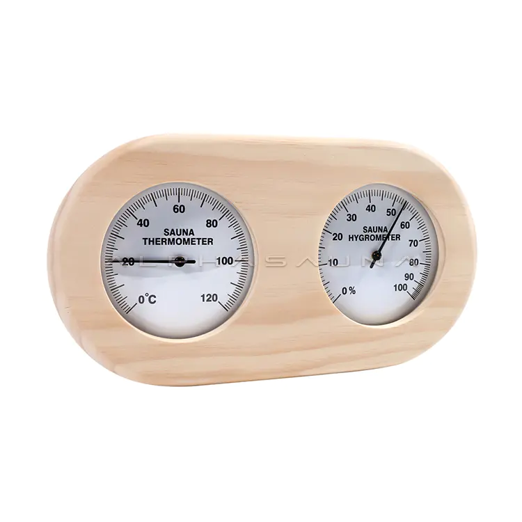 Pine Oval Dual Dial Sauna Thermometer & Hygrometer